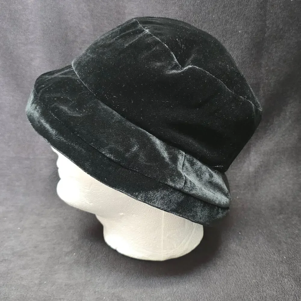 Vintage Crazy Horse Black Soft Velvet Bucket Hat Flexible Brim Liz Claiborne
